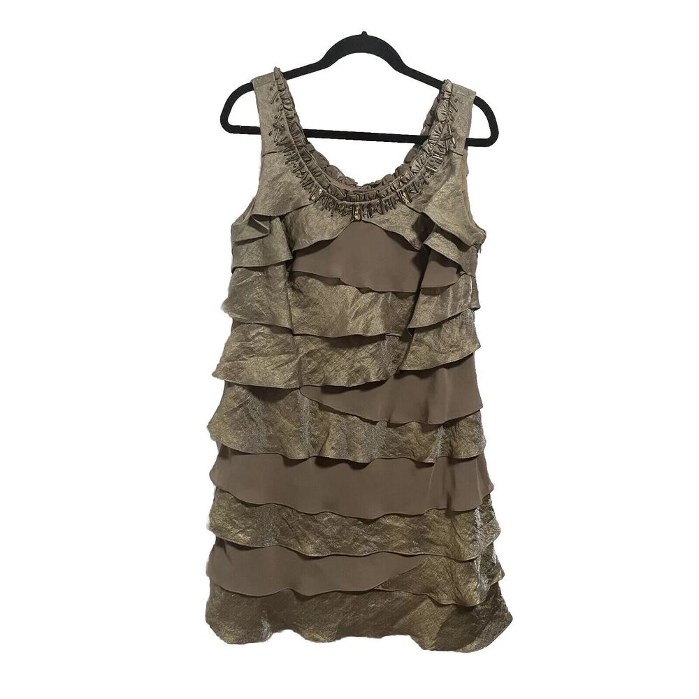 SL Fashions Dress Sleeveless Cocktail Party Wedding Beads Tiered Layered Sz 16W